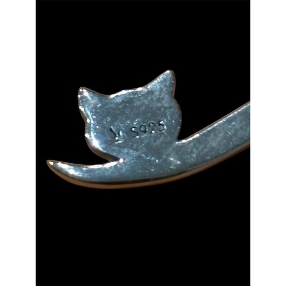 Asymmetrical sterling silver Cat Feline Drop Earrings 925 - Picture 2 of 4